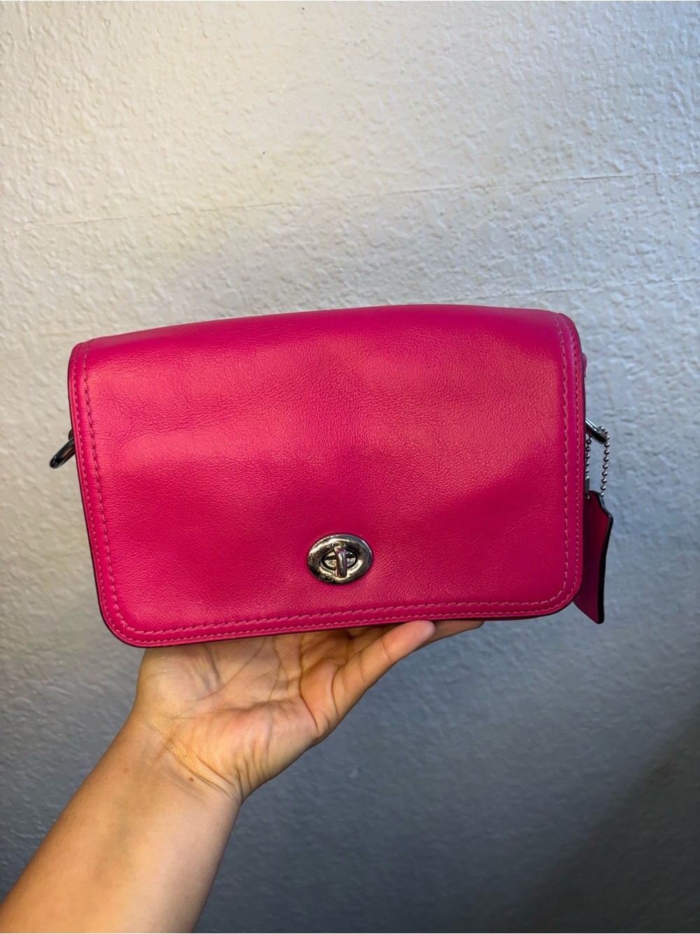 Coach Hot Pink Leather Crossbody Bag - Classic Turnlock Closure
